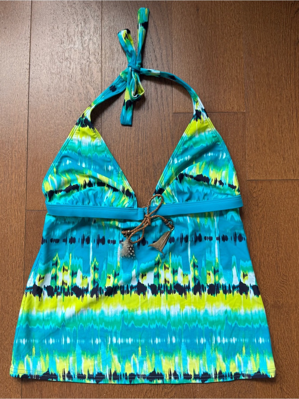 Y2k Halter Tankini Top in Turquoise & Yellow